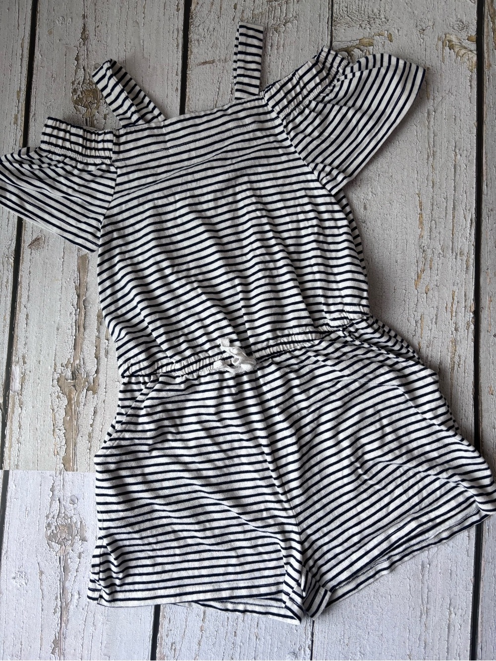 George Black & White Striped Cold-Shoulder Romper